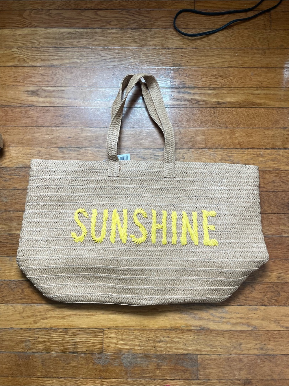 Sunshine Embroidered Straw Tote Bag - Yellow on Natural